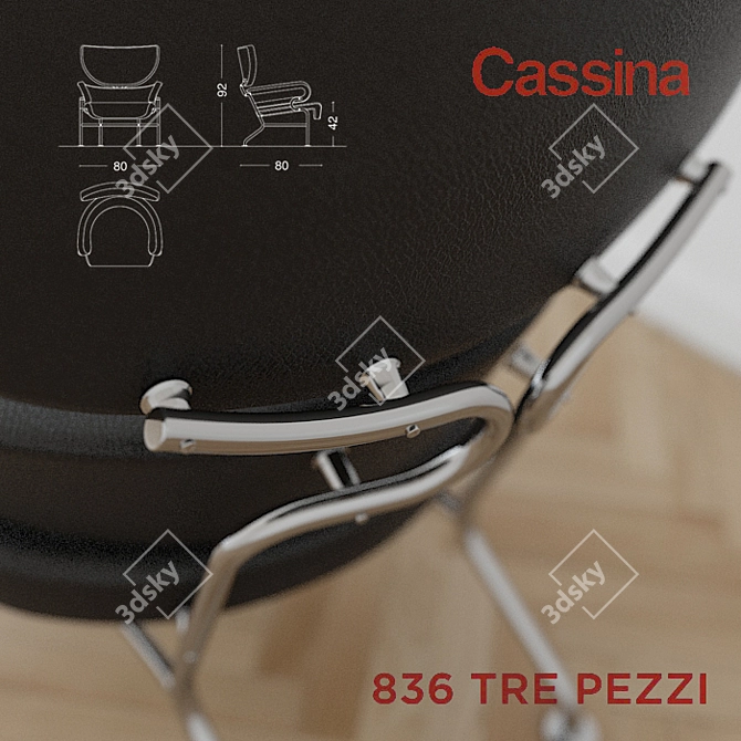 Cassina Tre Pezzi Armchair 3D model image 2