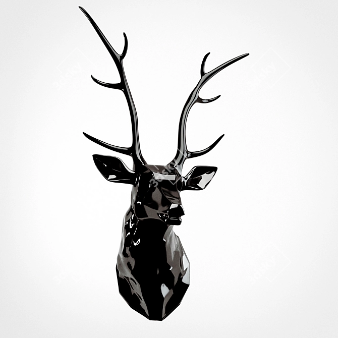 Elegant Black Resin Deer Head 3D model image 1