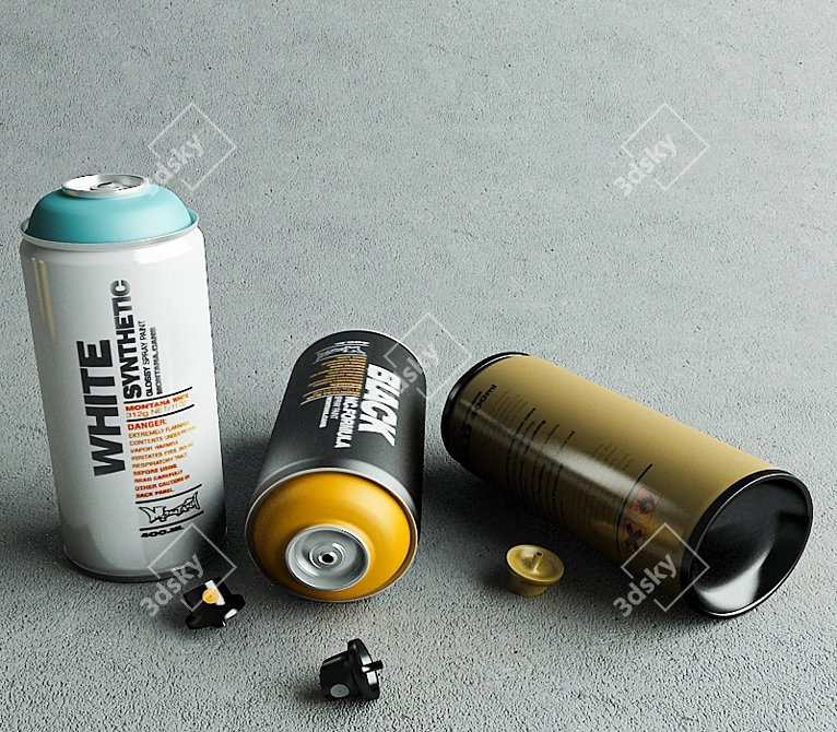 Montana Spray Cans: Black, White, Gold 3D model image 2