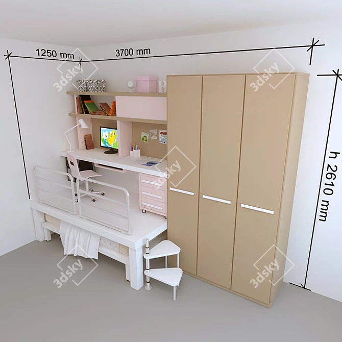 Tumidei Tiramolla 185: Innovative Child's Bed with Storage 3D model image 2