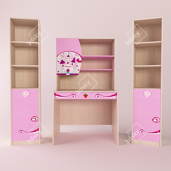 Princess Computer Desk: Stylish and Functional 3D model image 1