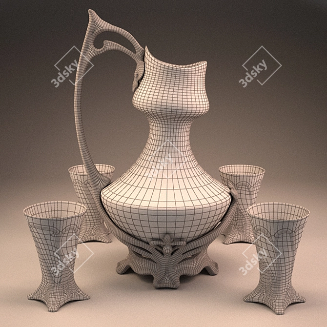 Elegant Art Nouveau Pitcher Set 3D model image 3