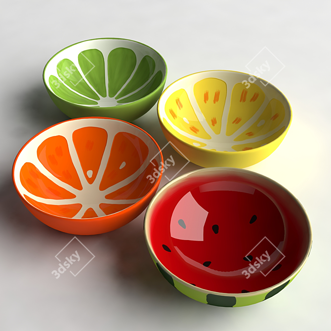 Bright Bliss Ceramic Bowls 3D model image 1