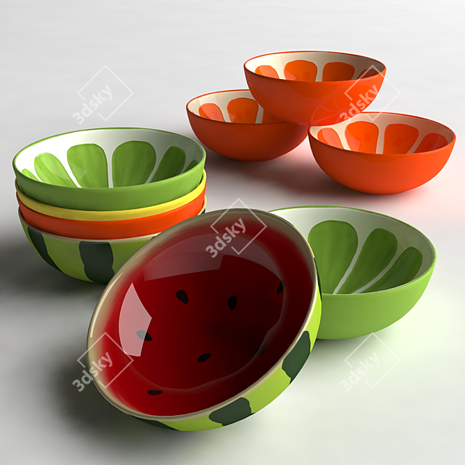 Bright Bliss Ceramic Bowls 3D model image 2