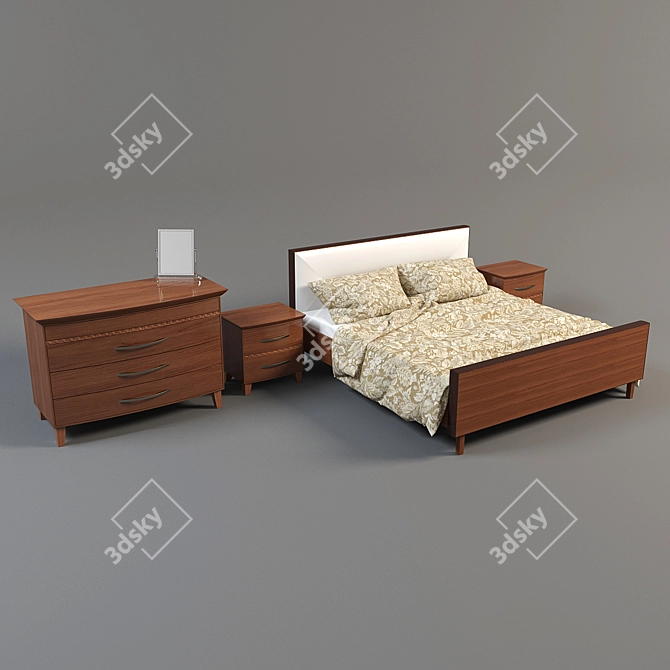 Elegant Carved Classic Bed 3D model image 1