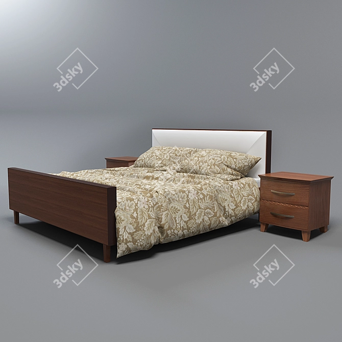 Elegant Carved Classic Bed 3D model image 3