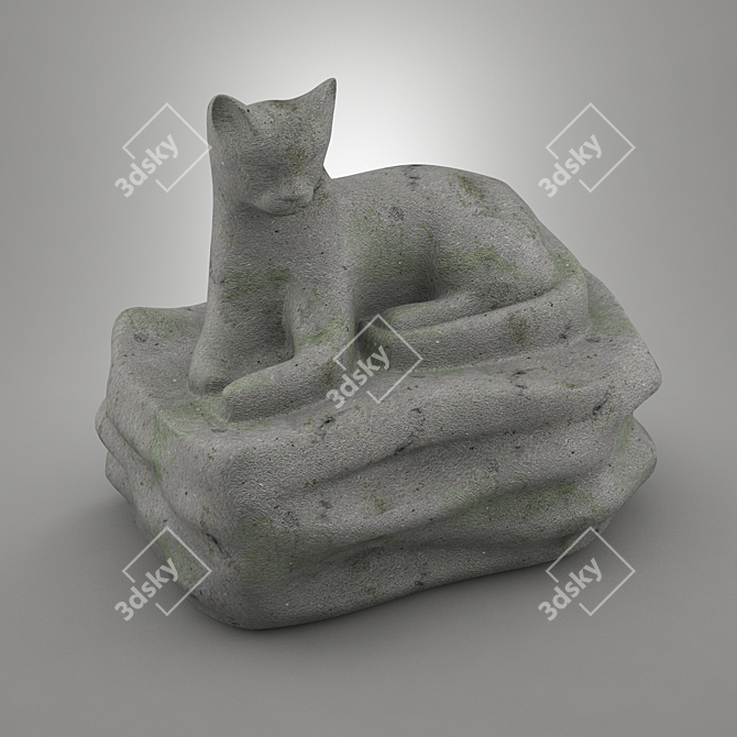 Elegant Stone Cat Figurine 3D model image 2