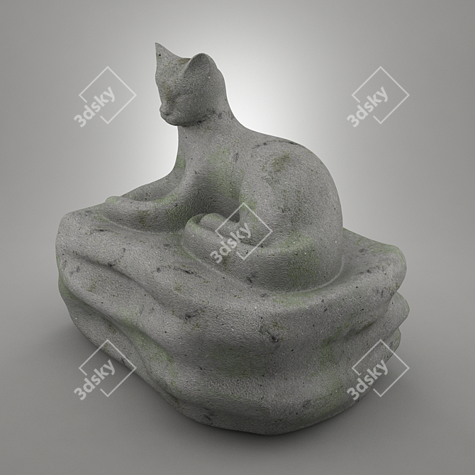 Elegant Stone Cat Figurine 3D model image 3