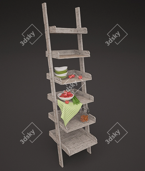 Rustic Staircase Shelf 3D model image 1