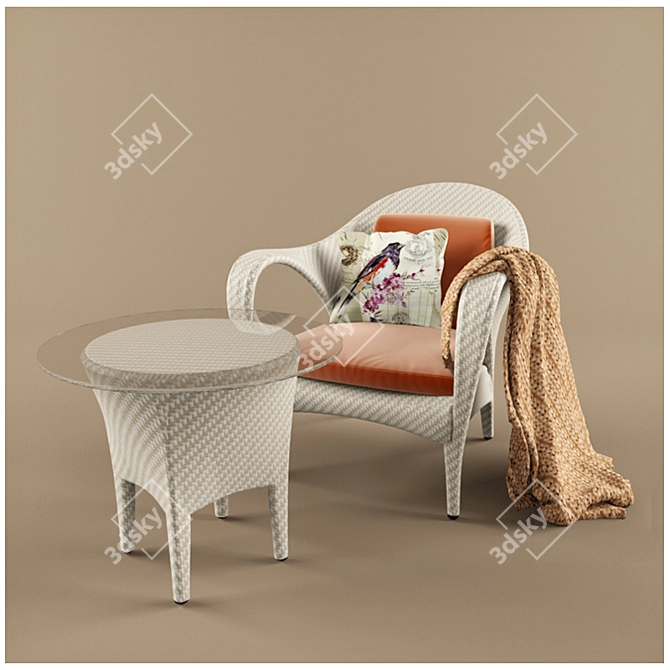 Rustic Wicker Chair Set 3D model image 1