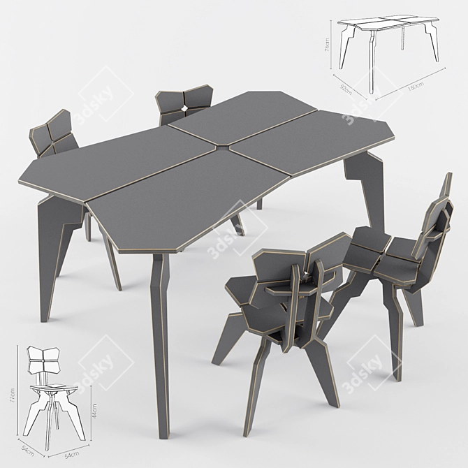 Industrial Birch Splice Table Set 3D model image 1