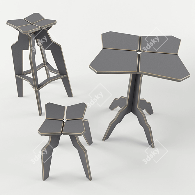 Industrial Birch Plywood Furniture Set 3D model image 1