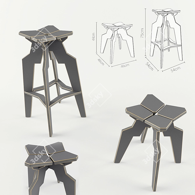 Industrial Birch Plywood Furniture Set 3D model image 2