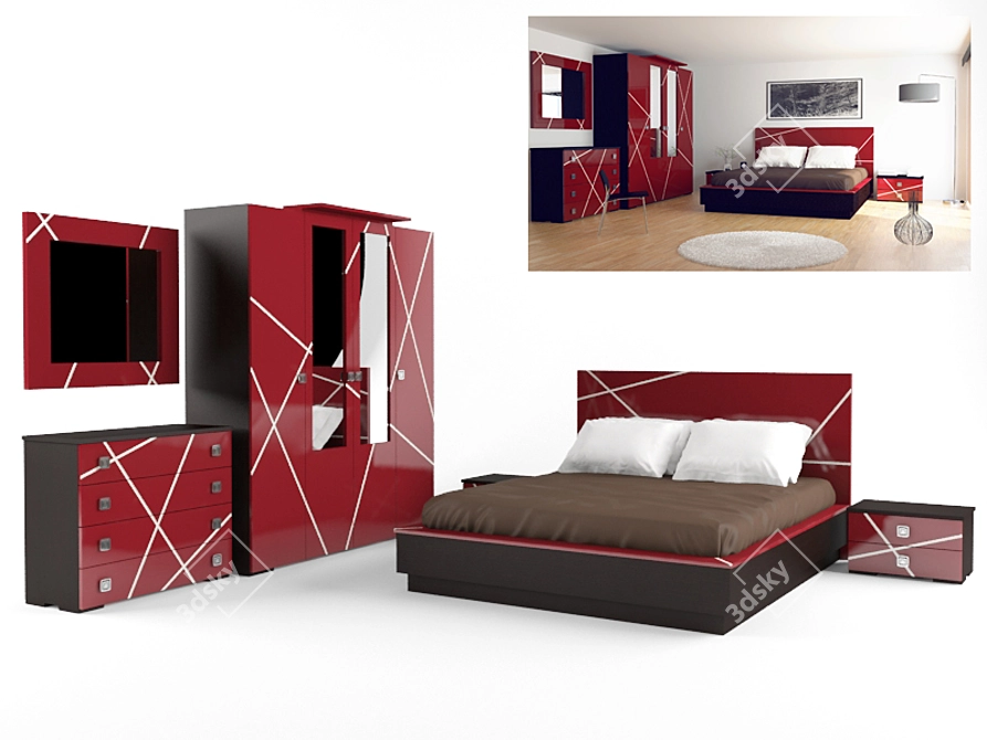 Modern Bordeaux Bedroom Set 3D model image 1