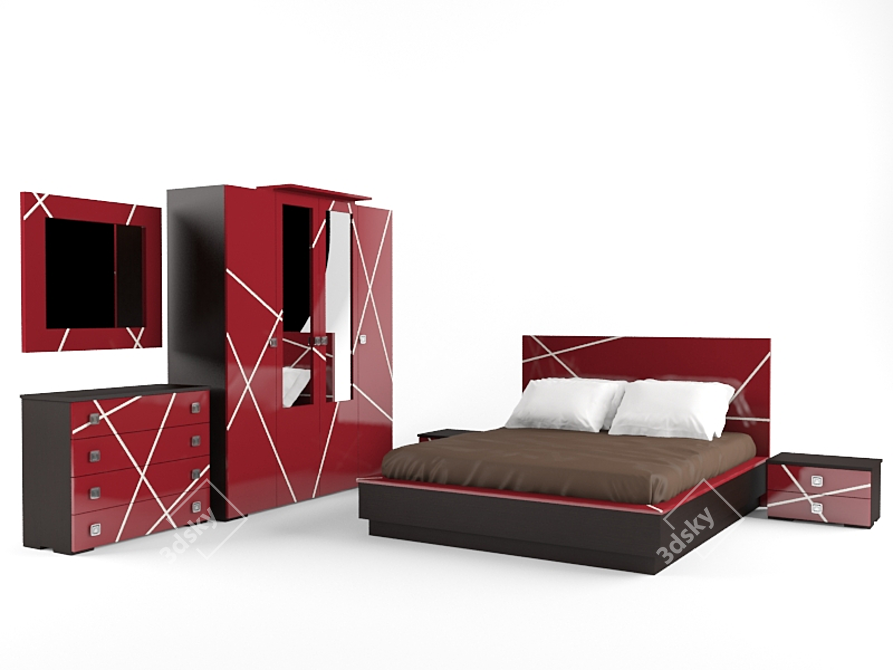 Modern Bordeaux Bedroom Set 3D model image 2