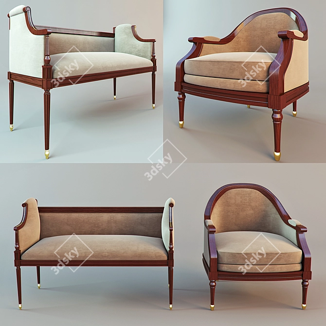 Elegant Armchair and Stool 3D model image 1