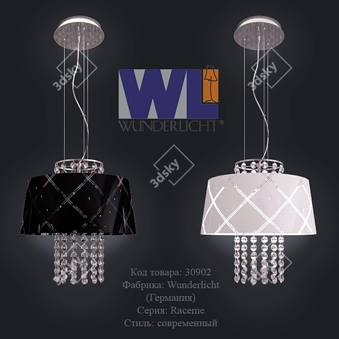 Elegant Chrome Pendant Light with White Fabric Shade 3D model image 1