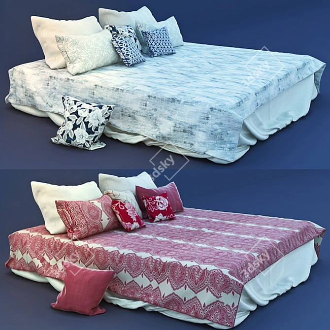 Premium Bed Linens: Two Fabric Variations 3D model image 1