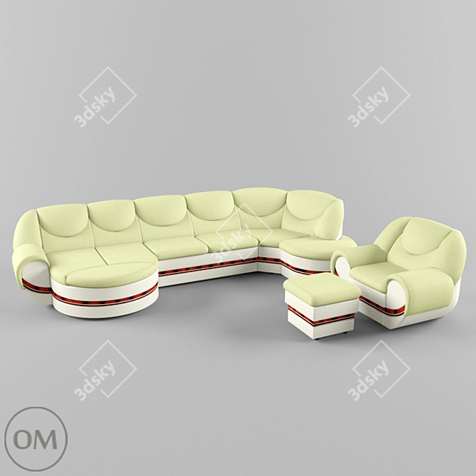 Modular Sofa Set with Ottoman and Armchair 3D model image 1