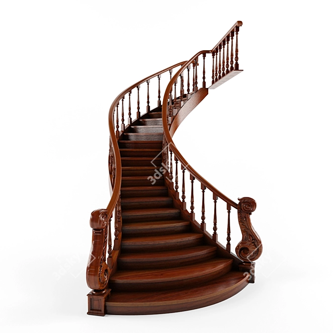 Elegant Redwood Classic Stairs 3D model image 1