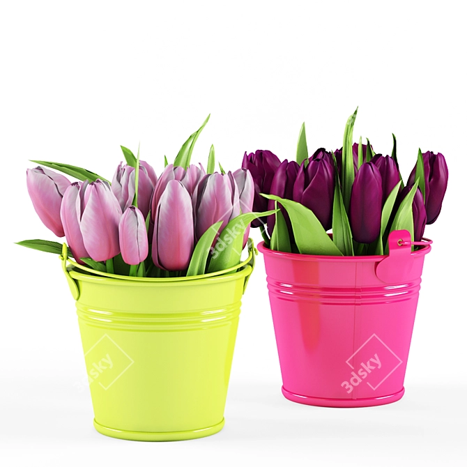 Fresh Spring Tulips in Bucket 3D model image 1