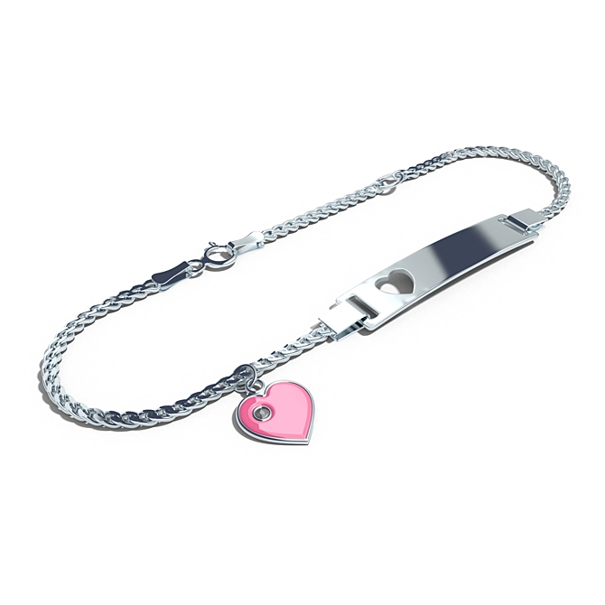 Heart Medallion Silver Bracelet 3D model image 1