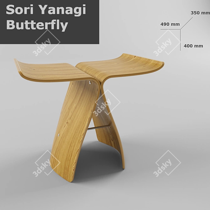 Elegant Butterfly Stool: Japanese Design 3D model image 1