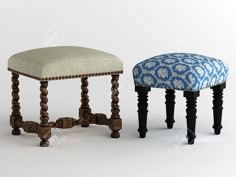 Elegant Twist Stools: European Barley & Casablanca 3D model image 1