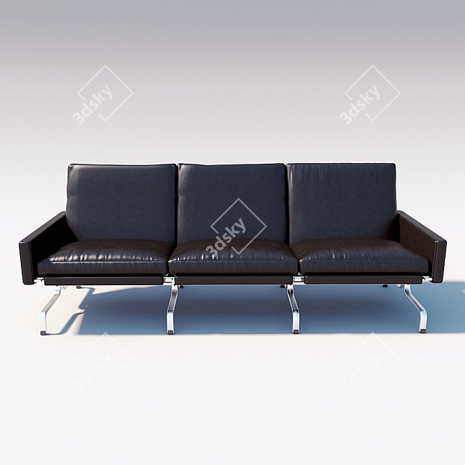 Elegance in Leather: 3-Seater Sofa 3D model image 1