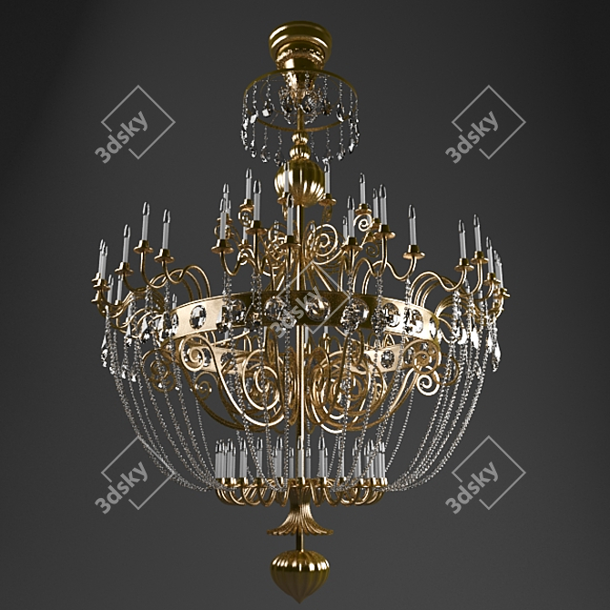 Elegant Golden Crystal Chandelier 3D model image 1