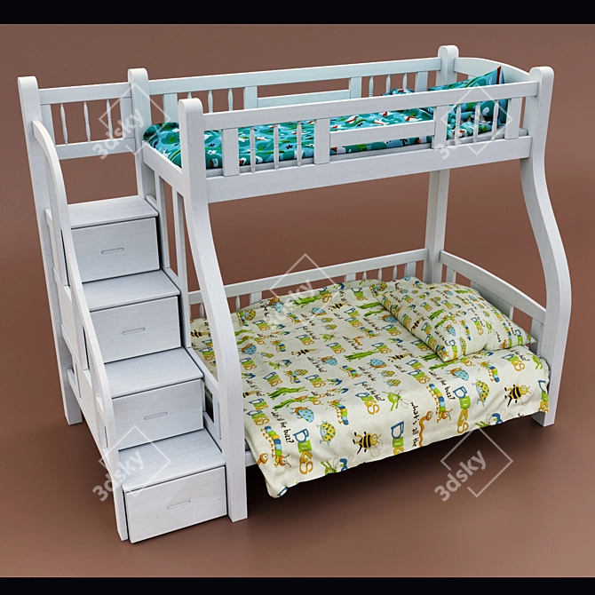 TurboSmooth Bunk Cot: Stylish Children's Bed 3D model image 1