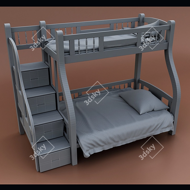 TurboSmooth Bunk Cot: Stylish Children's Bed 3D model image 2