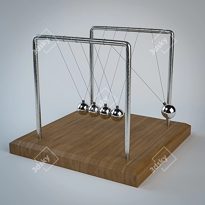 Chrome Pendulum on Wooden Base 3D model image 1