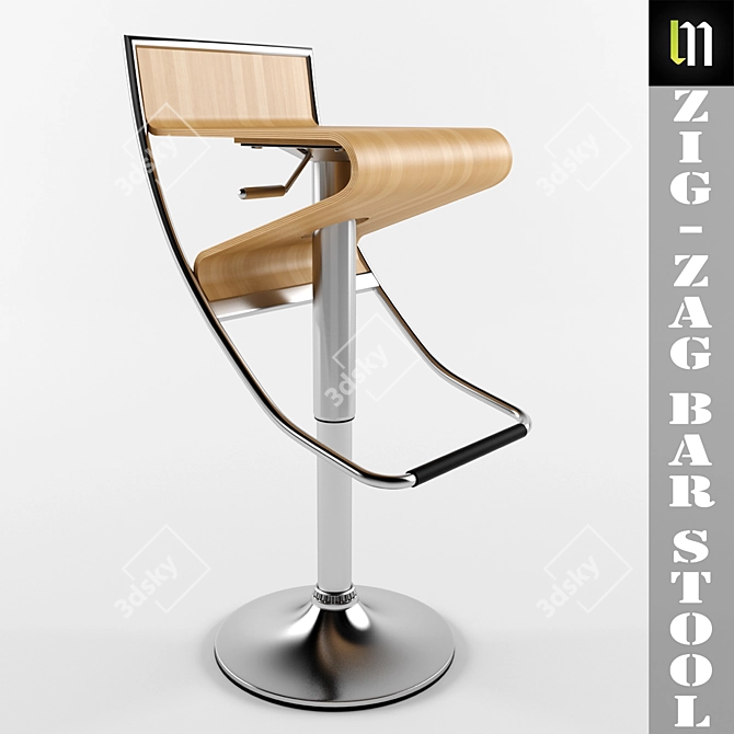 Natural Wood Zig-Zag Bar Stool 3D model image 1