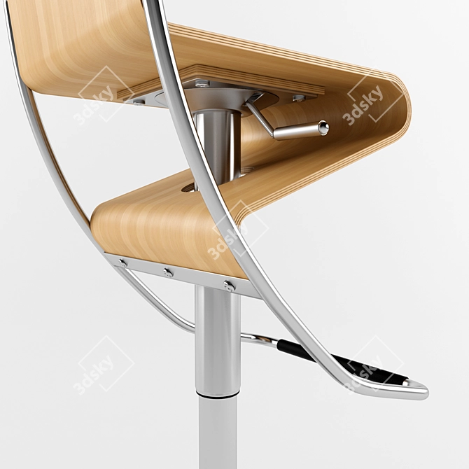 Natural Wood Zig-Zag Bar Stool 3D model image 2