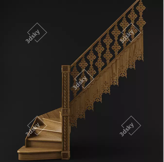 Title: Old Russian Carved Staircase 3D model image 1