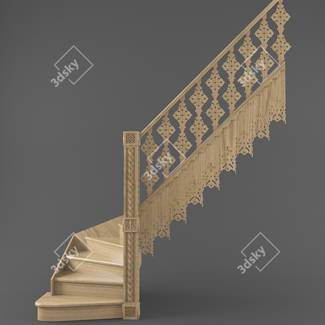 Title: Old Russian Carved Staircase 3D model image 2