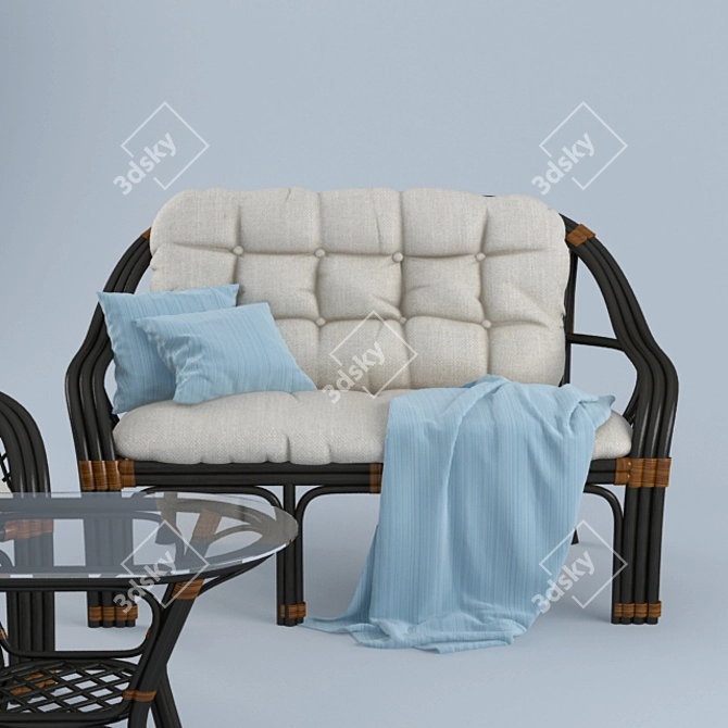 "Rattan Oasis Set: Sofa, Chair & Table 3D model image 1