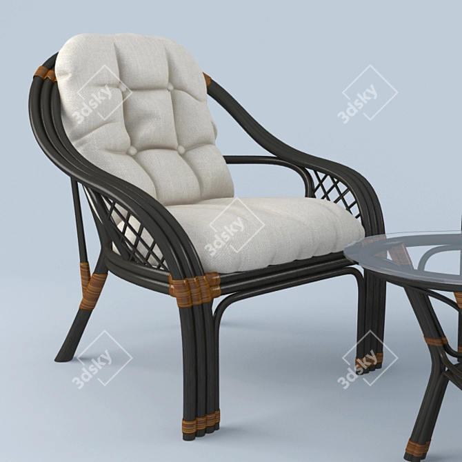 "Rattan Oasis Set: Sofa, Chair & Table 3D model image 2