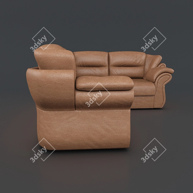 Title: Handcrafted Leather Sofa 3D model image 2