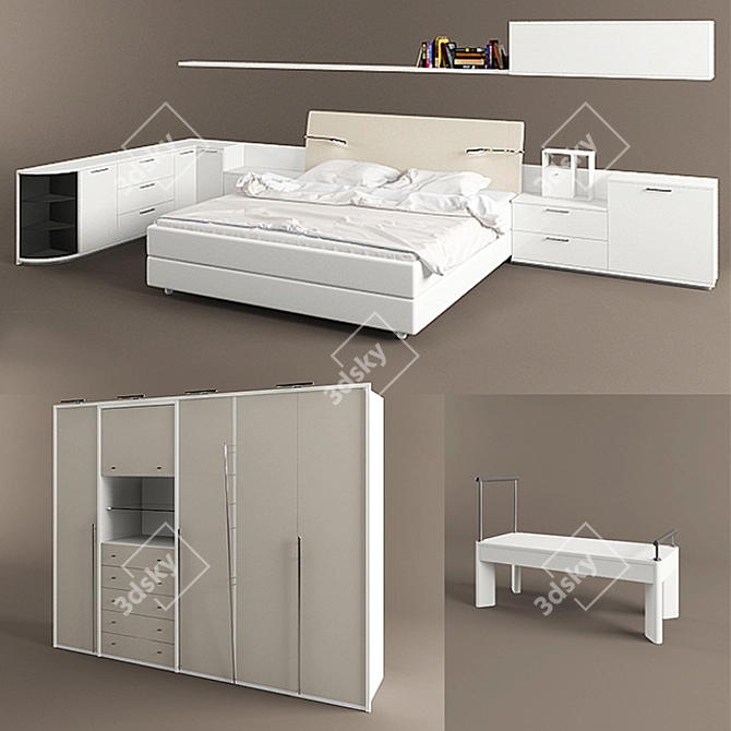 LA VELA II hulsta: Bed, Nightstand, Bench, Wardrobe 3D model image 1