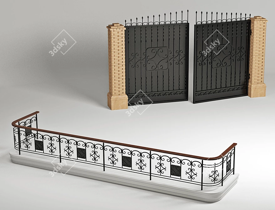 Elegant Balcony Gate & Fence 3D model image 1