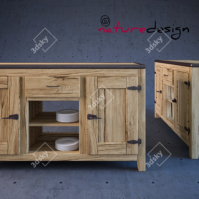 Rustic Kitchen Island Cabinet 3D model image 1