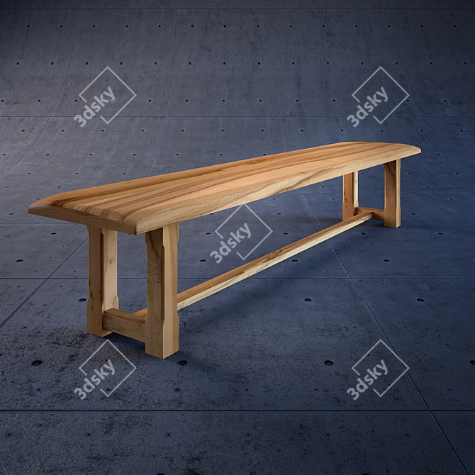 Rustic Wooden Bench 3D model image 1