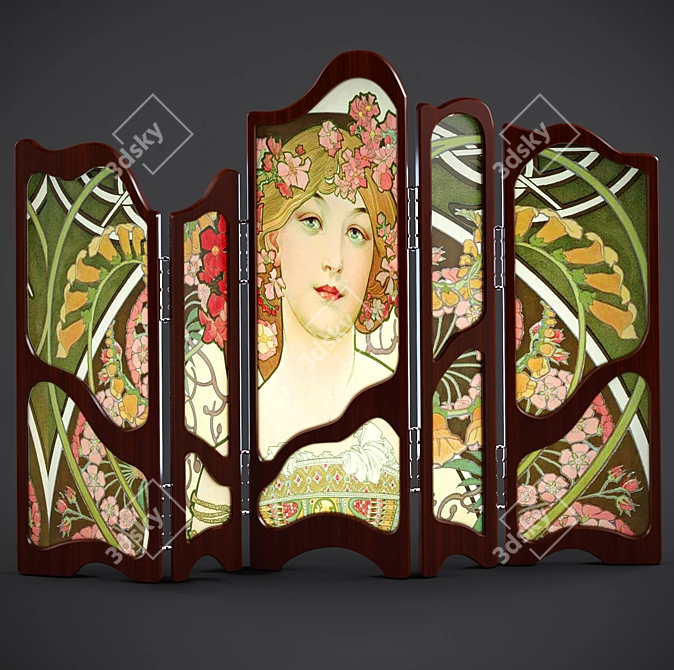 Art Nouveau Decorative Folding Screen 3D model image 2