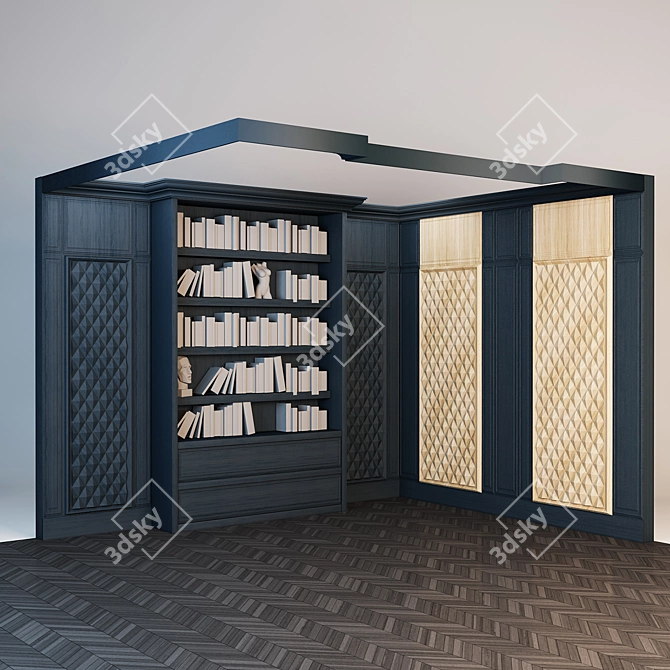 Wooden Bookcase with Portrait Wall 3D model image 1