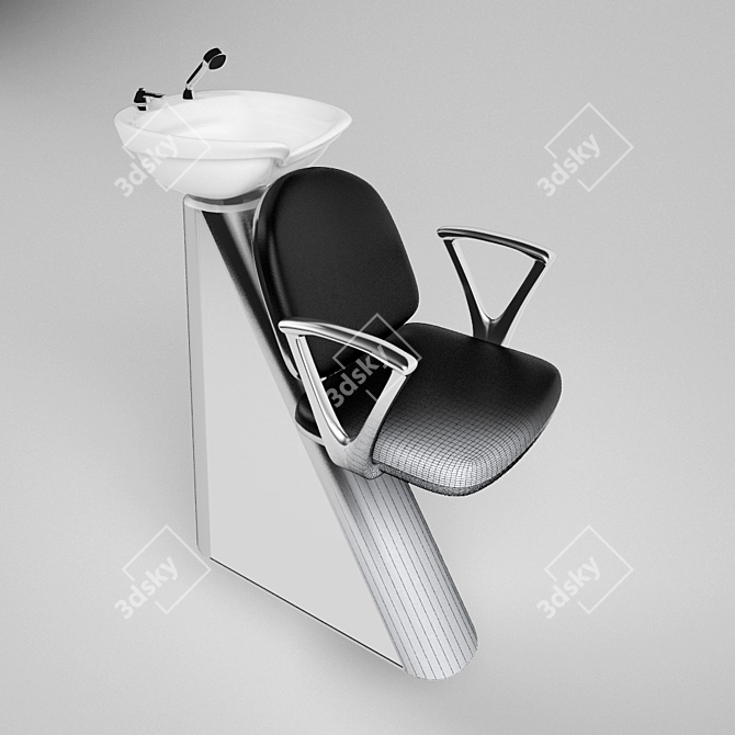 Deep White Sink + Comfy Black Chair 3D model image 1