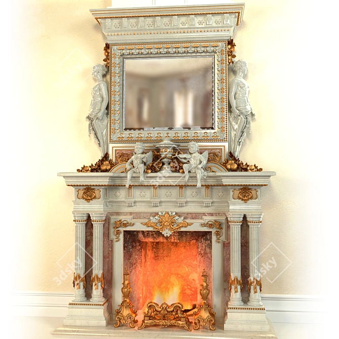 Title: Baroque-inspired Floor-to-Ceiling Fireplace 3D model image 1