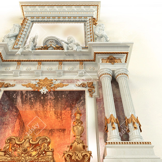 Title: Baroque-inspired Floor-to-Ceiling Fireplace 3D model image 2