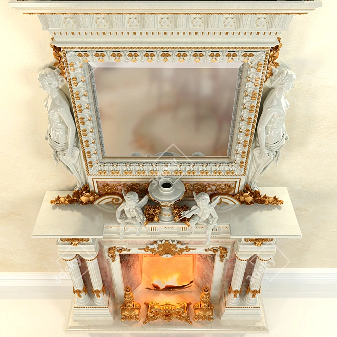 Title: Baroque-inspired Floor-to-Ceiling Fireplace 3D model image 3